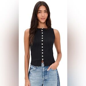 Free People TILLY Black Ribbed Button Up Vest NWT Size XS